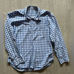 *Flawed* J Crew Light Weight Button Up Shirt Size X-Large Blue and White Checked